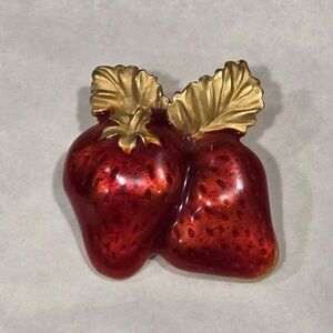 Vintage Red Enamel Strawberry Brooch